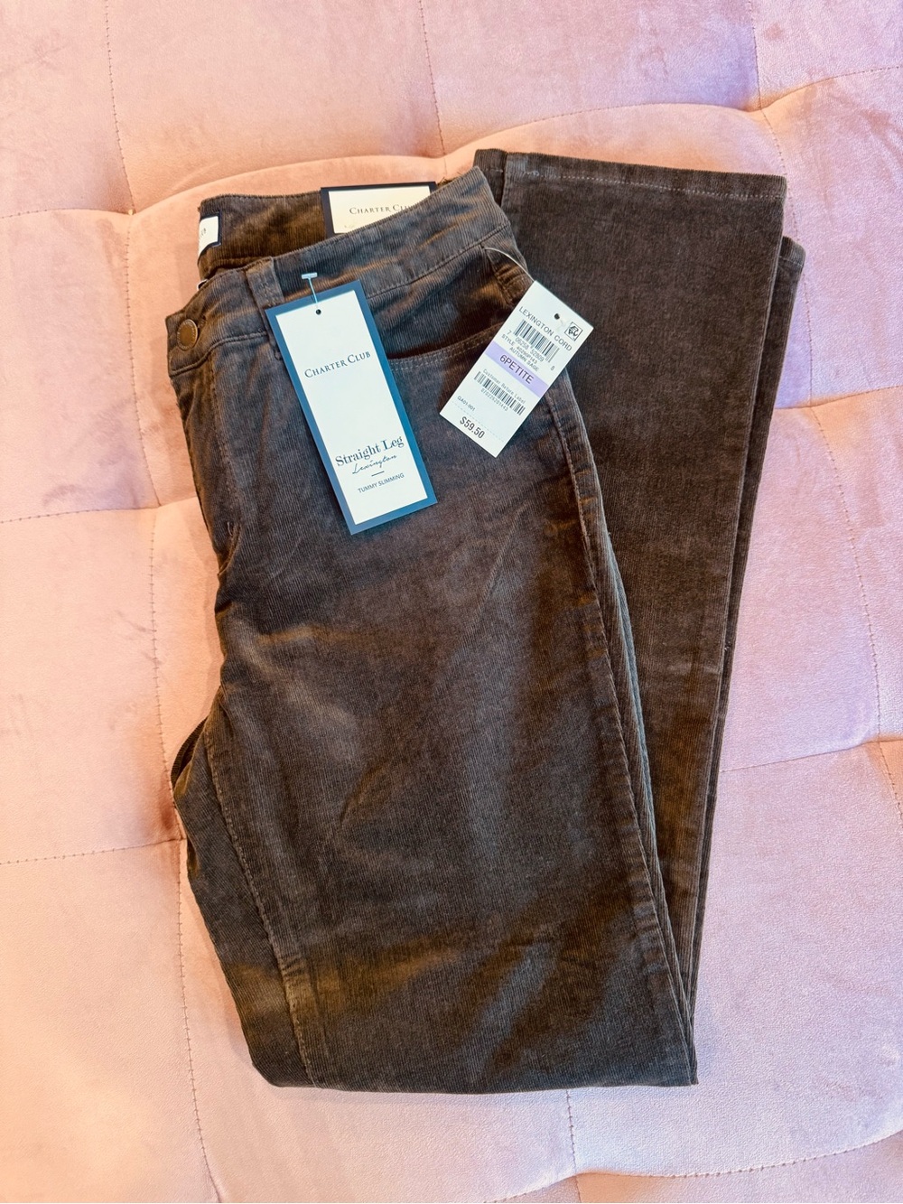 Charter Club Deep Olive Corduroy Straight Leg Pants